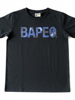 Authentic BAPE A Bathing Ape Womens Small Black Camo Logo Graphic Tee Shirt
